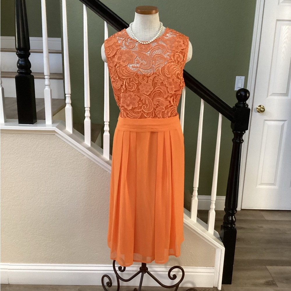 Eva mendes Elegant Orange Lace Dress (16)